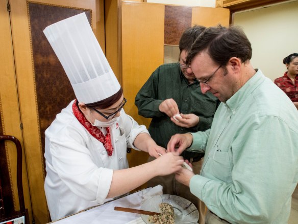 Michael and I feebly trying to wrap our own