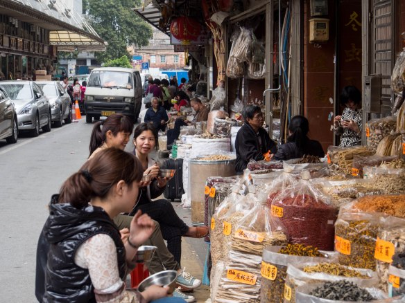Shop workers taking a lunch break.