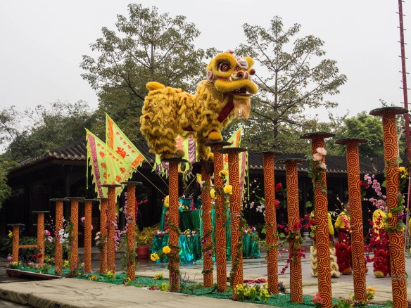 Martial artist doing a lion dance