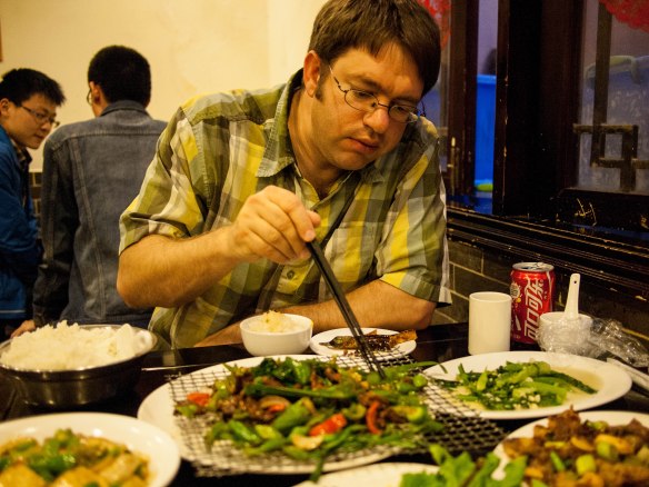 Michael enjoying the meal.