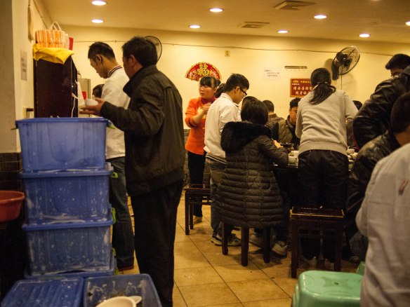 The kitchen spilled over into the dining room.
