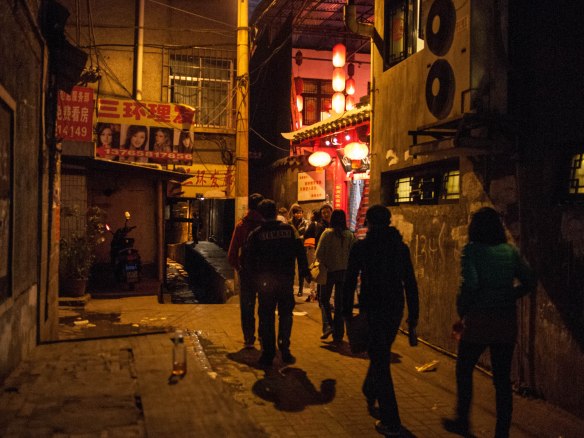 The restaurant was at the back of this alley where the red lanterns are hanging.
