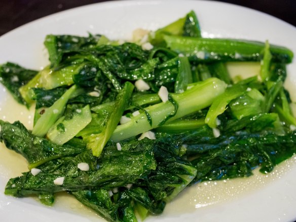 A local vegetable with garlic; maybe it was a type of bamboo based on the name of the dish, but it didn't seem like it.